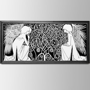 Aubrey Beardsley - Preface for Le Morte dArthur - 1893 - black and white ink vintage art nouveau - Angels