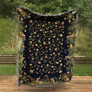 Fairies Tapestry with the Four Elements and a Strewn Floral Pattern (1650) Tapestry - Cotton Meditation Yoga Grunge Hippie