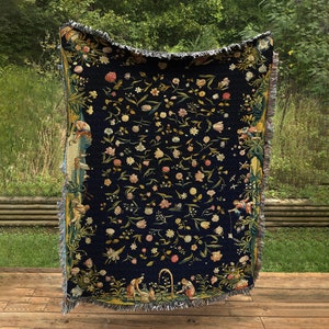 Fairies Tapestry: Four Elements Floral Cotton Blanket