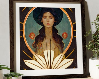 Nouveau Pagan Goddess - Moon - Surreal Painting - For Your Sacred Space