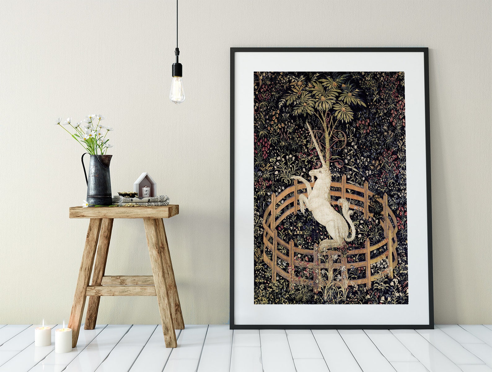 Medieval Unicorn Print Floral Print Unicorn Standing Print - Etsy