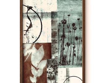 Moody Collage - Dark Academia Art - Botanical Study Poster - Teal and Rust
