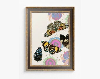 Colorful Butterflies Print -  Vintage Print E.A. Séguy's - Butterfly Poster Print - Bohemian Print Large Artwork