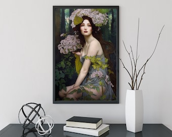 Deco - Art Nouveau Goddess - Poster  Bohemian - Goddess Print Large Artwork Hippie Lady