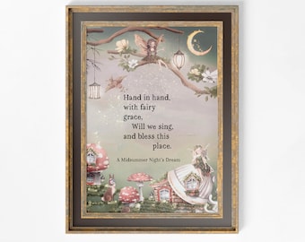 Fairy Print - Midsummer Nights Dream Poem Poster - Nursery Room Print