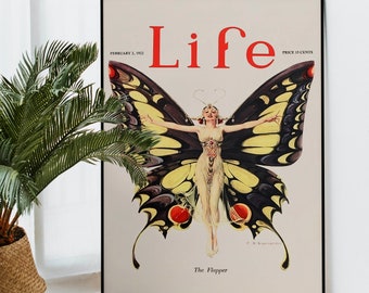 Life Magazine Flapper Print - Butterfly Lady - Poster  - Bohemian - Goddess Print Large Artwork Hippie Lady