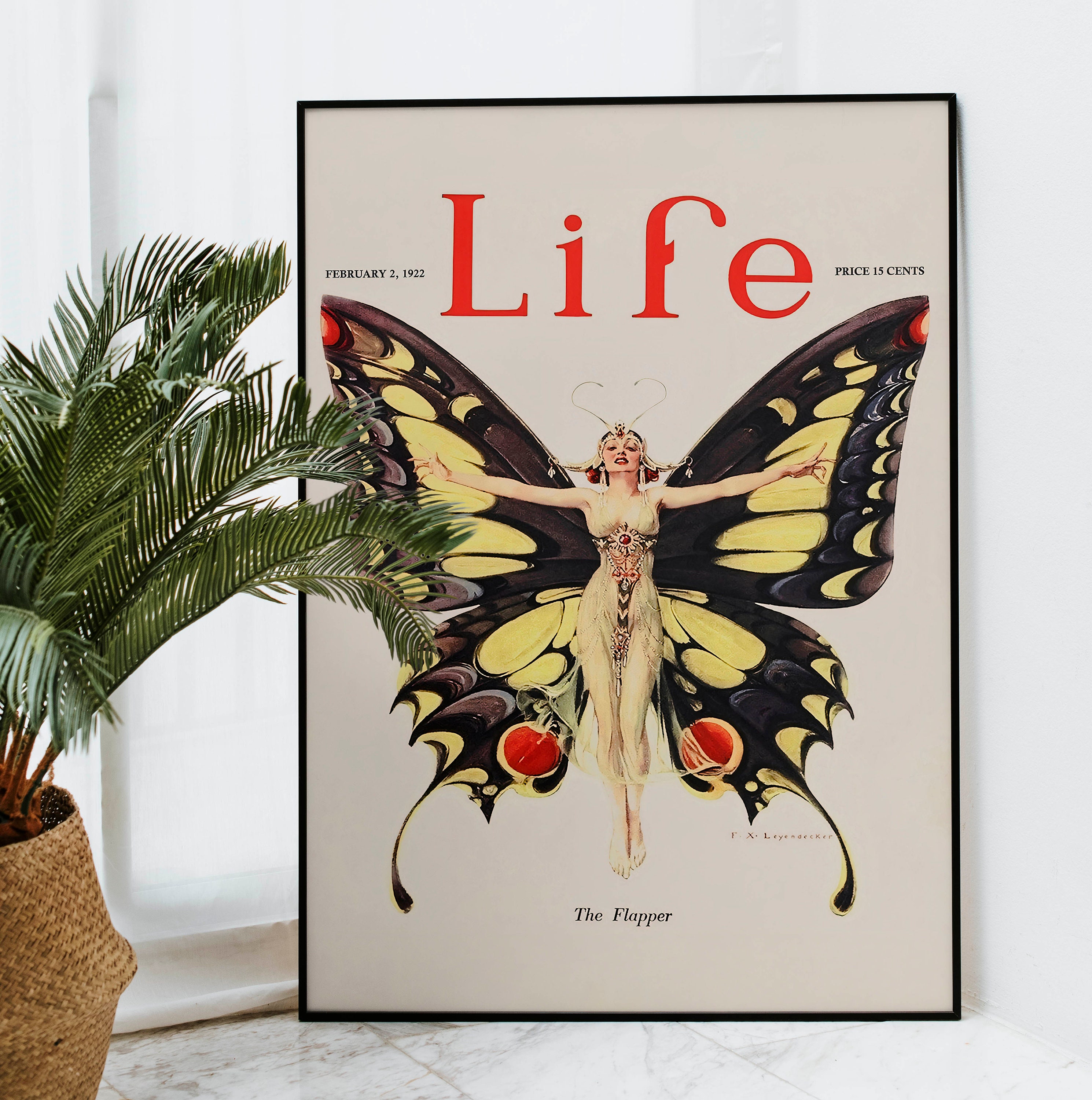 Artery8 Quadro Con Cornice A3 - Copertina Magazine 1922 'Butterfly Dance' - Stile Art Déco Anni Ruggenti