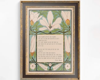Kahlil Gibran Poem Print: On Children - Green & Beige Art Poster