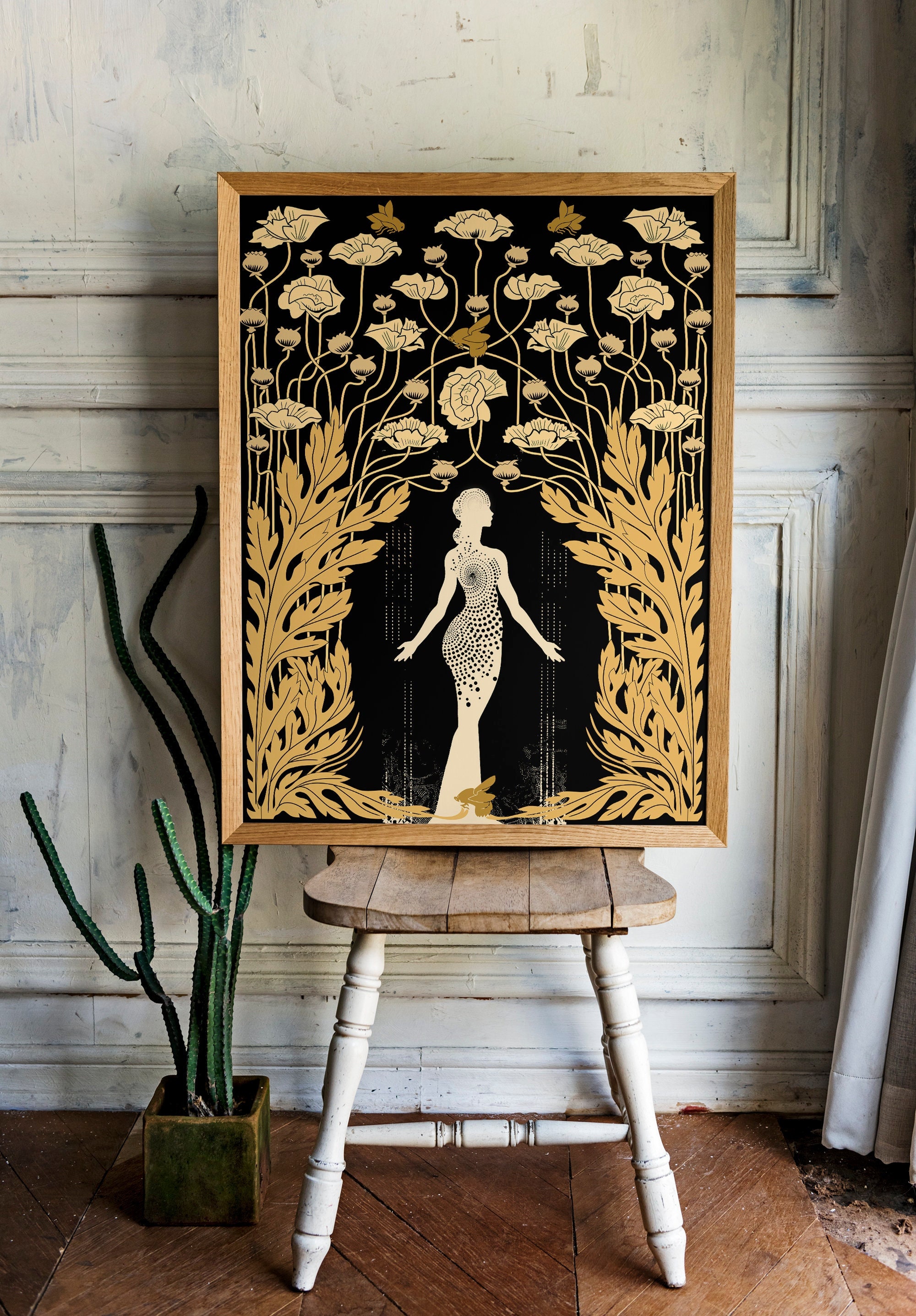 Demeter - Goddess - Deco - Art Nouveau Goddess - Poster  Bohemian - Goddess Print Large - Black and Gold Print