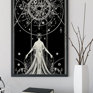 Deco -Pagan Goddess - Poster  Bohemian - Goddess Print Large Artwork Hippie Lady - Harry Clarke Inspired Goddess
