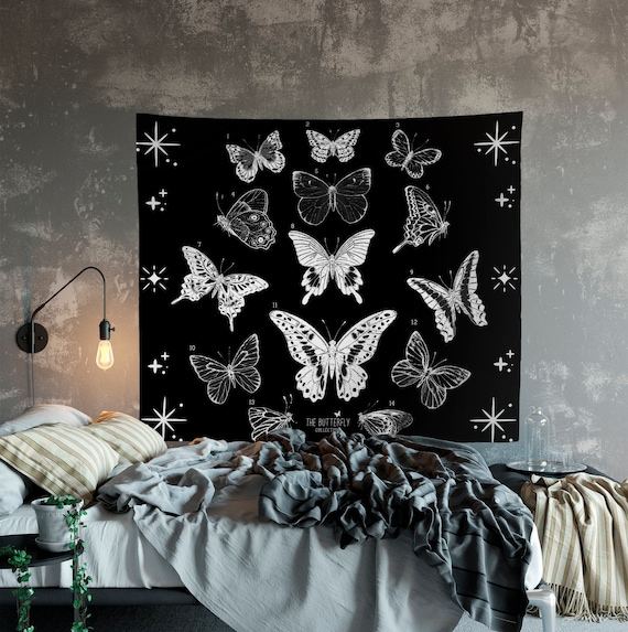Butterflies Tapestry Black and White Goth Butterflies Dorm Tapestry Butterfly Collection Etsy