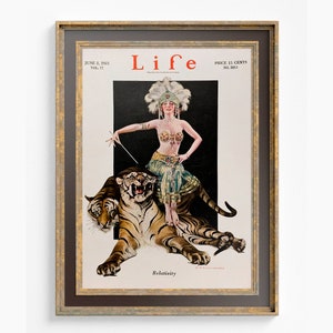 Life Magazine Flapper Print - Tigers Lady - Poster  - Bohemian - Goddess Print Large Artwork Hippie Lady