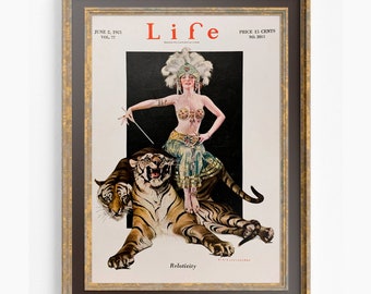 Life Magazine Flapper Print - Tigers Lady - Cartel - Boho - Diosa Impresión Gran Obra Hippie Lady