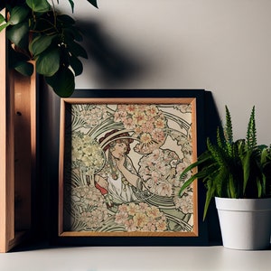 Mucha Painting - Floral Print - Square - Art Nouveau Print - Goddess Art Deco