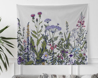 Purple Wildflower Flowers Tapestry Wall Hanging Meditation Yoga Grunge Hippie
