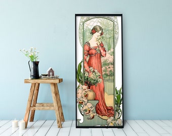 Jugendstil Poster - Boho Lady - Druck Großes Kunstwerk - Floral - Langes Poster -Elisabeth Sonrel - Fleur des Serre - Französische Malerei