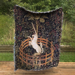 Unicorn Standing in Captivity Woven - Blanket - Woven Unicorn Tapestry - Unicorn - Cotton Meditation Yoga Grunge Hippie
