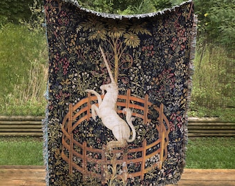 Unicorn Standing in Captivity Woven - Blanket - Woven Unicorn Tapestry - Unicorn - Cotton Meditation Yoga Grunge Hippie