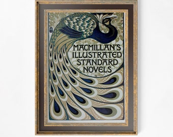 Vintage Peacock Book Cover Print - Art Nouveau Poster Floral Print Bohemian Print