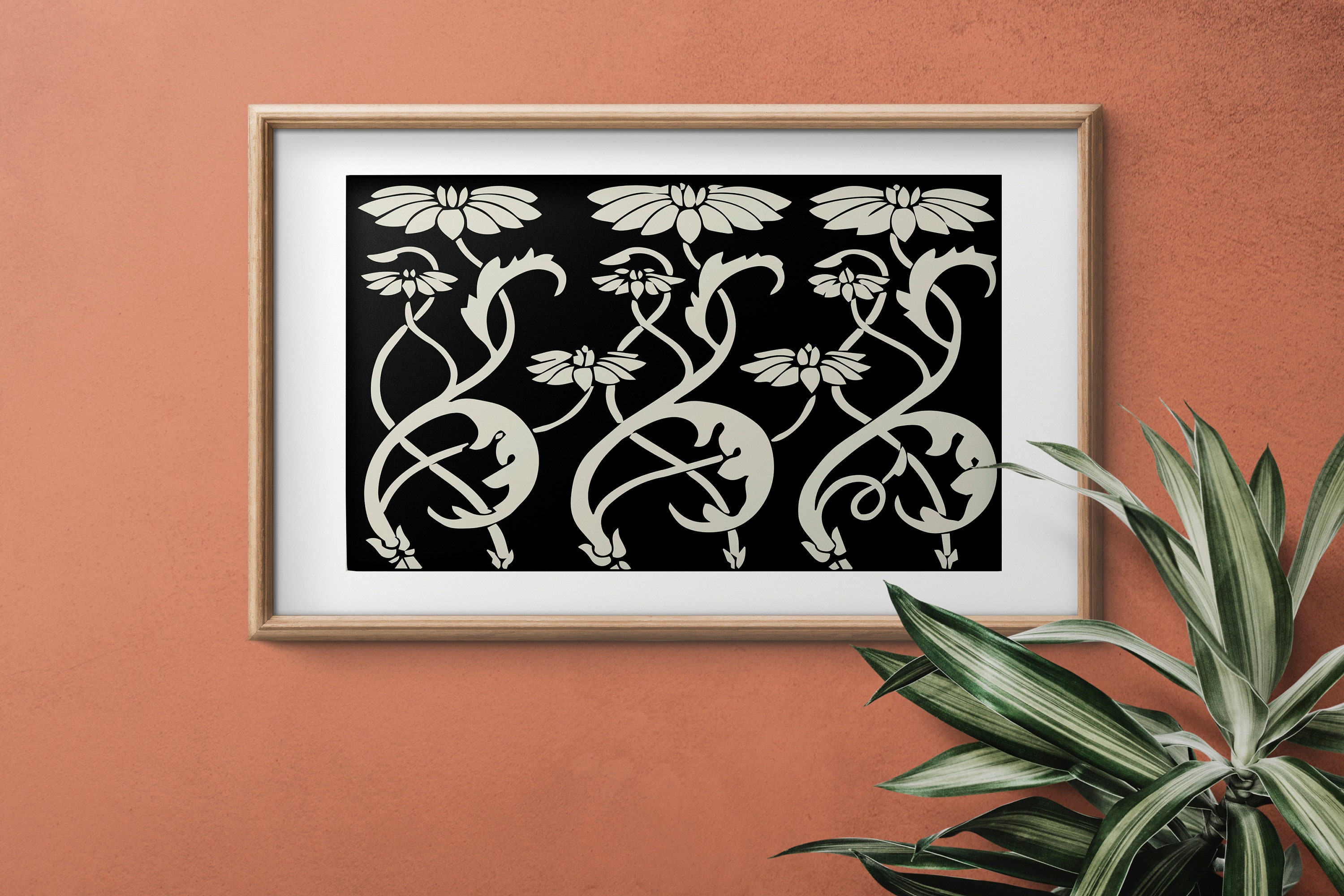 Aubrey Beardsley - Vintage Floral - Ornamental Art Nouveau - Floral - Vintage Black and Beige Print