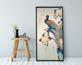 Art Nouveau Peacock Print: Vintage Japanese Floral Poster