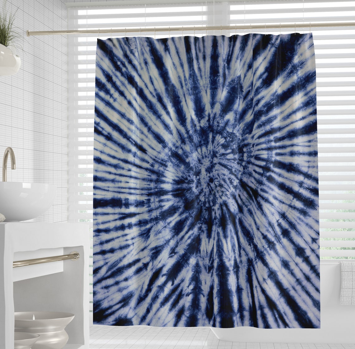 Tie Dye Shower Curtain Space Shower Curtain in Dark Blue Etsy