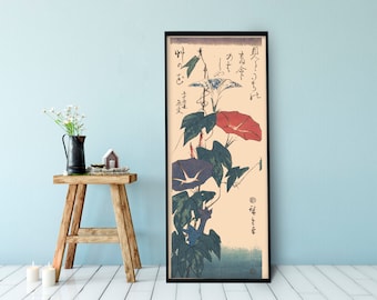 Japanese Floral Print -  Art Nouveau Poster - Bohemian Bird -  Print Large Artwork - Long Poster