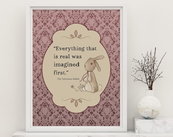 The Velveteen Rabbit Print - Pink and Beige - Nursery Room Art - Quote
