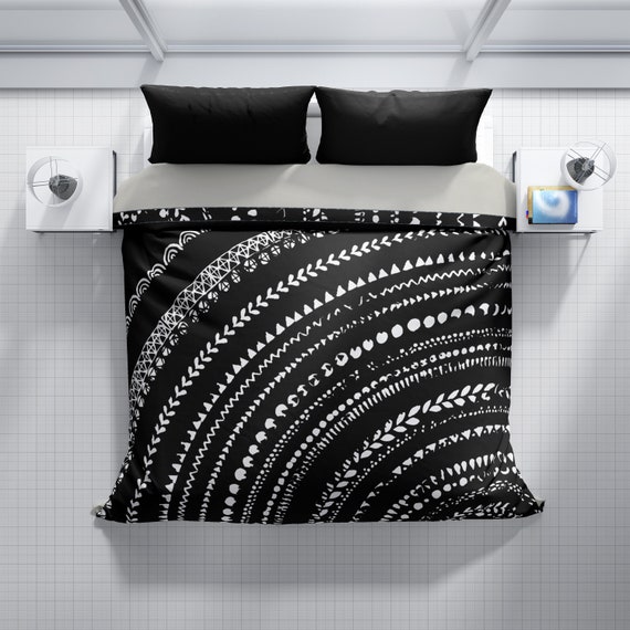 Bohemian Duvet Cover Bedding Black And White Henna Doodles Etsy
