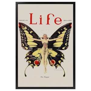 Life Magazine Flapper Print - Butterfly Lady - Poster  - Bohemian - Goddess Print Large Artwork Hippie Lady