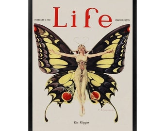 Life Magazine Flapper Print - Butterfly Lady - Poster  - Bohemian - Goddess Print Large Artwork Hippie Lady