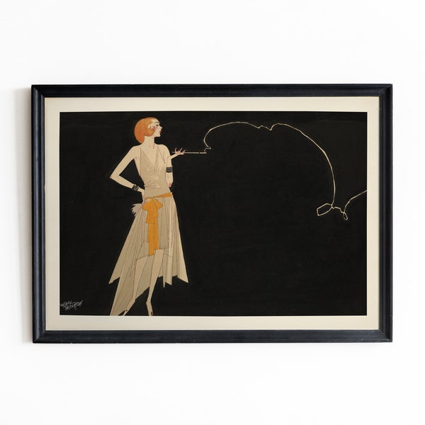 Vintage Drawing - Smoking Flapper - 1920s Art Deco - "Women Behaving Badly" - Russell Patterson