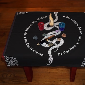 Tarot Altar Cloth - As Above so Below - Snake Altar Cloth - Black and White - Cotton option