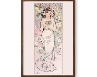 Alphonse Mucha - Vintage Art Print - Pink Wall Decor