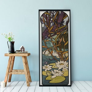 Mucha Print -  Art Nouveau Nature- Bohemian Vintage -  Print Large Artwork - Floral - Long Poster - Lotus