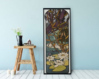 Mucha Print -  Art Nouveau Nature- Bohemian Vintage -  Print Large Artwork - Floral - Long Poster - Lotus