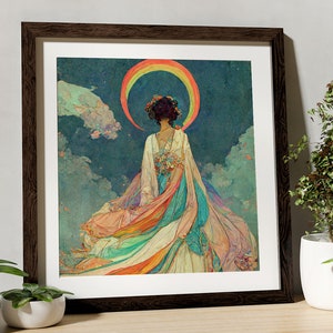 Nouveau Pagan Goddess - Rainbow - Surreal Painting - For Your Sacred Space