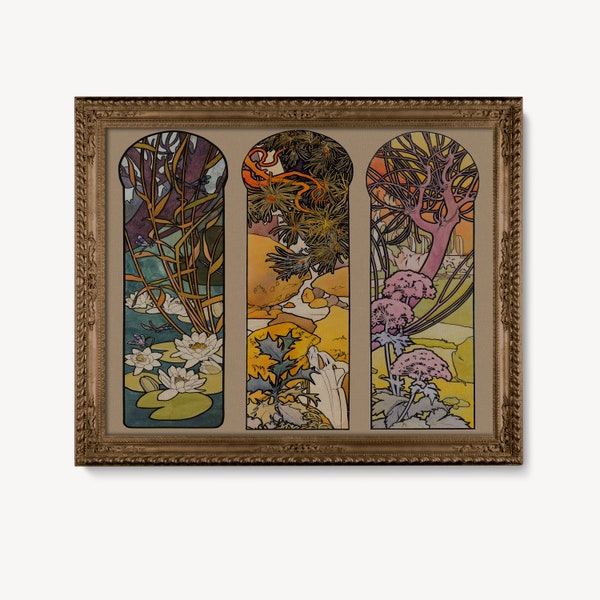 Mucha Floral - Fleurs Art Nouveau - Impression sur vitrail - Alphonse Mucha