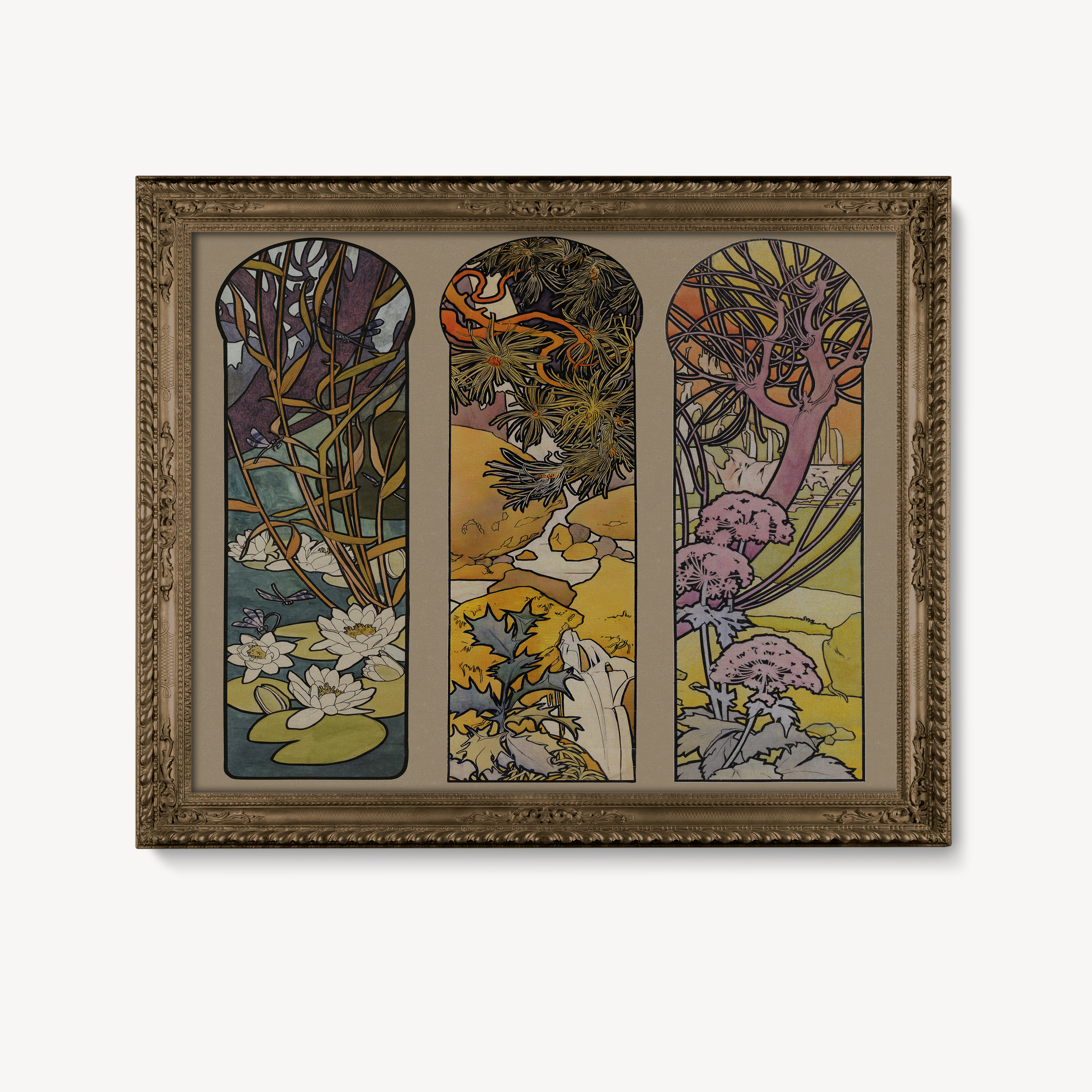 Art Nouveau Stained Glass Lampアルフォンスミュシャ Mucha Floral - Art Nouveau Flowers - Stained Glass Print