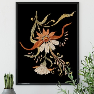 Floral Vintage Illustration - Psychedelic Botanical Print - Retro Floral