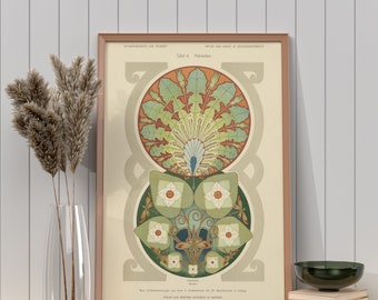 Vintage Green Print - Art Nouveau Poster Neutral - Mandalas - Floral Print Bohemian Print - Nature Art