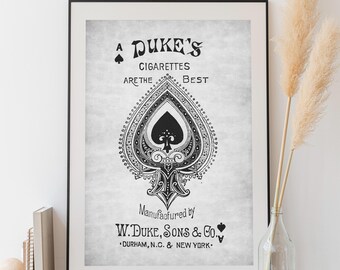 Vintage Ace of Spades Poster - Cigarettes Vintage Art - black and beige