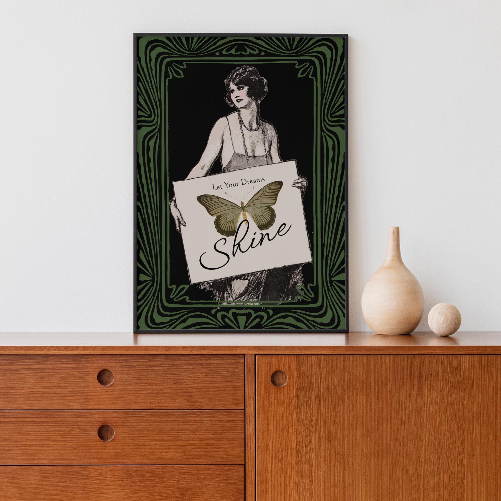 Art Deco Goddess Print - Let Your Dreams Shine - Deco - Art Nouveau Poster  Bohemian - Motivational Vintage Print