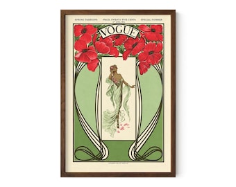 1904 Vogue Cover Art Print, Red Poppies, Art Nouveau Floral Poster