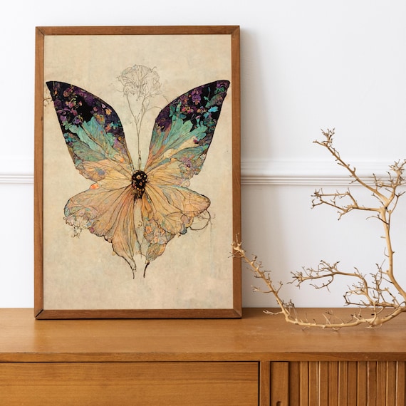 Mucha Butterfly Art Nouveau Print: Dark Cottagecore Gallery Wall Decor