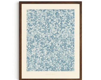 Vintage Blue Botanical Wildflower Print | Cottagecore Floral Wall Art