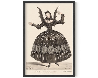 Gothic Night Lady Art Print, Celestial Bat Wing Costume, Dark Academia Wall Decor