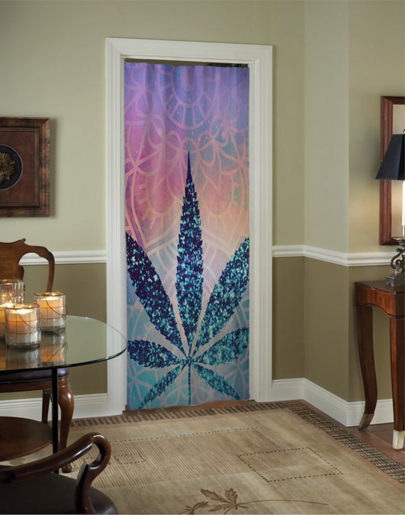 Pot Leaft Curtain Door Panel Curtains Rainbow Plants Design Etsy