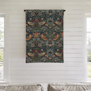 William Morris Woven Tapestry, Bird Floral Wall Hanging - Hanging Rod is not included image 2