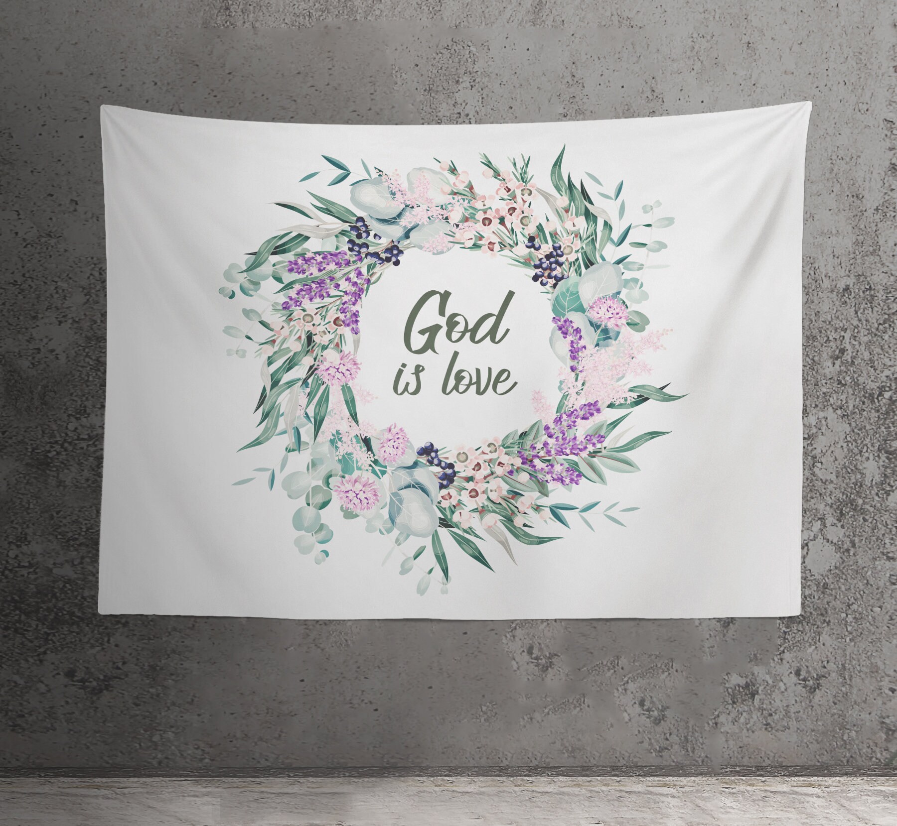 God Is Love Bible Tapestry Floral Wreath Tapestry Wall Hanging  Etsy